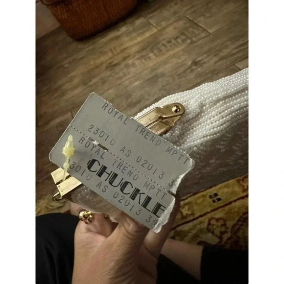 Chuckle Womens Woven Beaded Chain Strap Shoulder‎ Hand Bag Ivory One Size - Picture 3 of 5